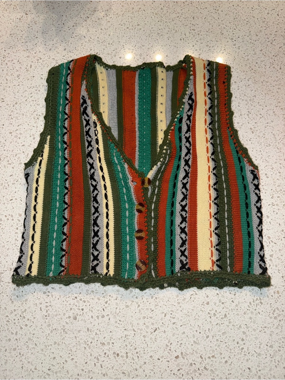 Cider - Striped Knit Button-Front Crop Top - Green Multi